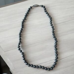 Vintage Hematite Beaded Necklace - Metal